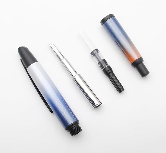 JINHAO 10 Press Fountain Pen, Retractable Metal Pen with Ink Converter (EF Nib 0.38mm, Gradient Dark Blue - Black Clip)