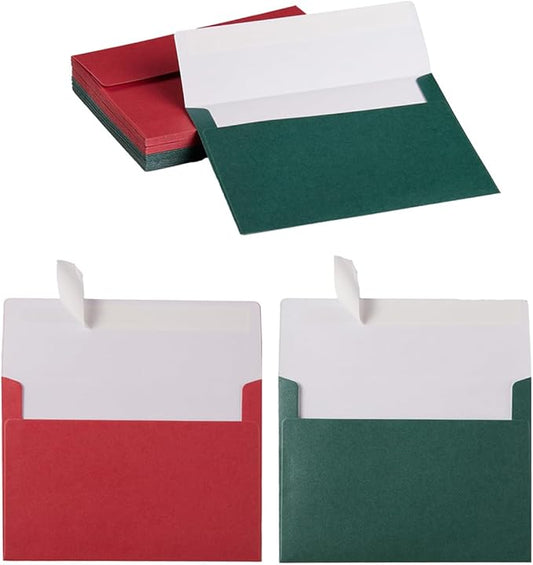 50 Pieces Christmas Envelopes Metallic Color Self Seal Envelopes for Greeting Cards, Invitations, Postcards (Christmas Green/Red, 5x7)
