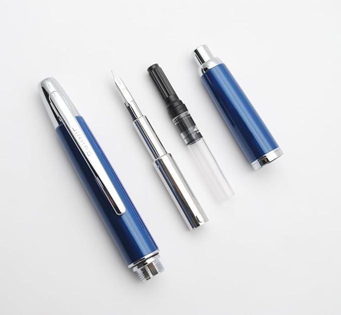 JINHAO 10 Press Fountain Pen, Retractable Metal Pen with Ink Converter (F Nib 0.5mm, Pearl Blue)