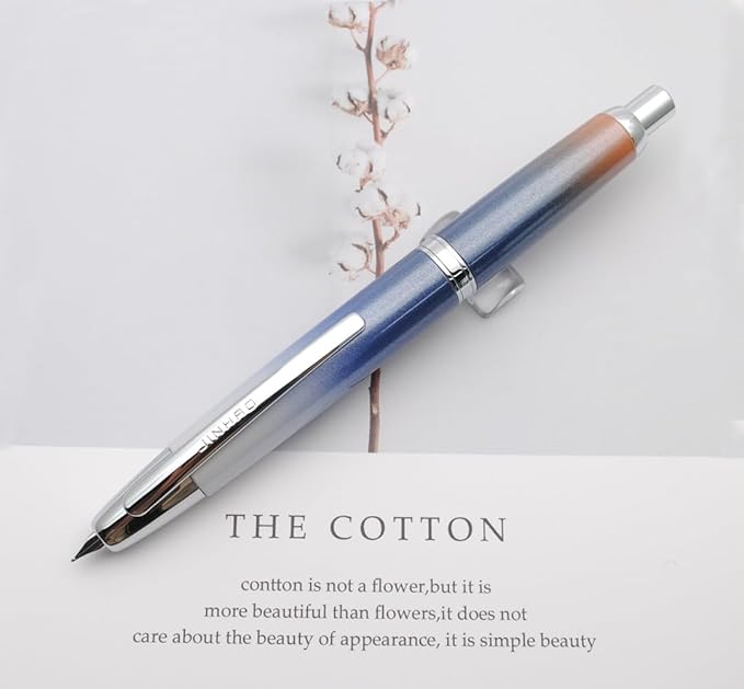 JINHAO 10 Press Fountain Pen, Retractable Metal Pen with Ink Converter (F Nib 0.5mm, Gradient Dark Blue)