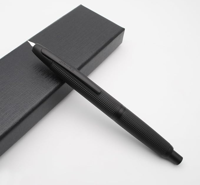 JINHAO 10 Press Fountain Pen, Retractable Metal Pen with Ink Converter (F Nib 0.5mm, Striated Black)