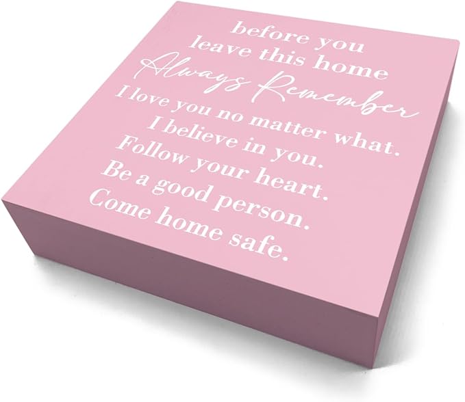 Family Noun Family Quotes Desk Decor Wooden Box Sign Inspirational Rustic Pink Wood Block Plaque Box Sign for Home Farmhouse House Kitchen Bathroom Living Room Shelf Table Decoration