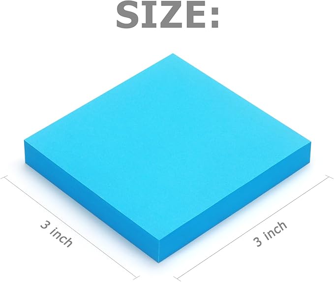 Sticky Notes 3x3 inch Bright Colors Self-Stick Pads 12 Pads/Pack 100 Sheets/Pad Total 1200 Sheets