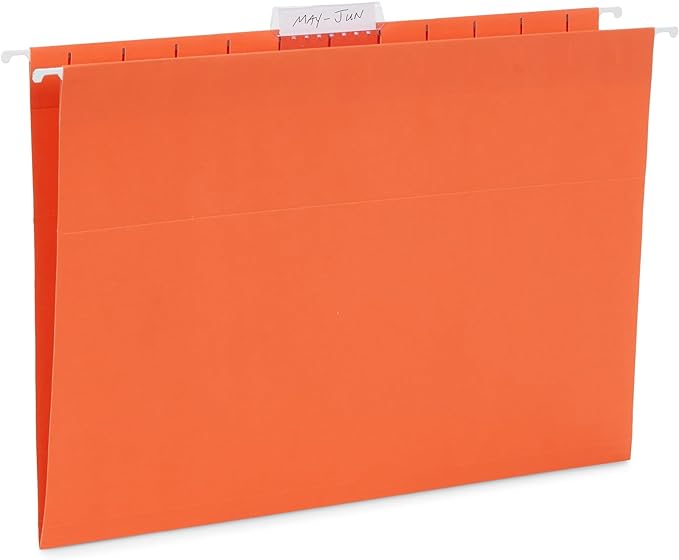 25 Blue Summit Supplies Assorted Colored Hanging File Folders Letter Size with Plastic Tabs, 12pt Paper Construction, Durable for Office Filing