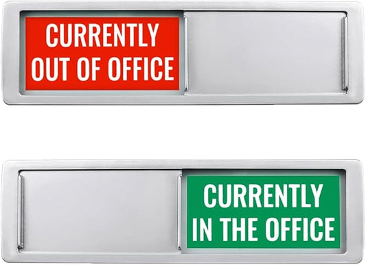 Office Door Sign,Out of the office Sign, Currently in the Office Sign for Door, Non-Scratch Magnetic Slider Door Indicator Sign, 7 x 2 inch Silver Office Decor