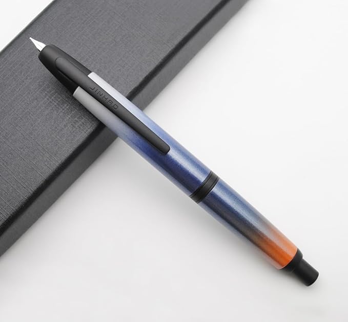 JINHAO 10 Press Fountain Pen, Retractable Metal Pen with Ink Converter (EF Nib 0.38mm, Gradient Dark Blue - Black Clip)