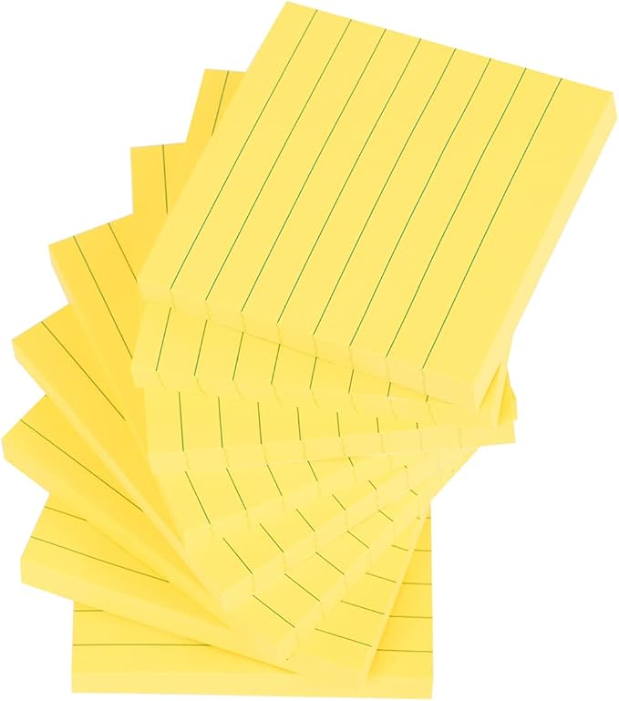 Vanpad Lined Sticky Notes 3x3 Inches, Bright Orange Ruled Self-Stick Pads, Easy to Post for Home, Office, Notebook, 8 Pads/Pack