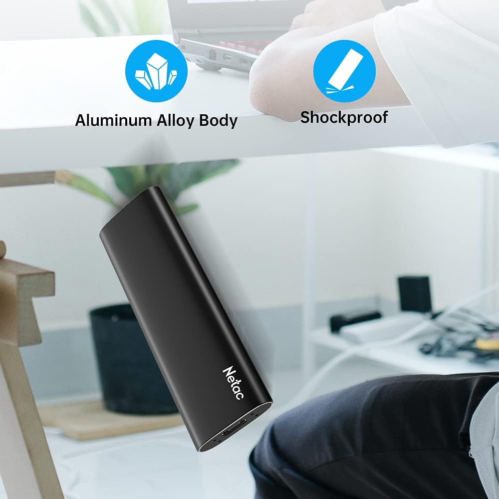 Netac 1TB Portable SSD USB 3.2 Gen 2 (10 Gbps, Type-C) External Solid State Drive Backup Slim Portable Drive for File Storage/Business Travel Essential, Rapid Read & Write Low Noise, Zslim
