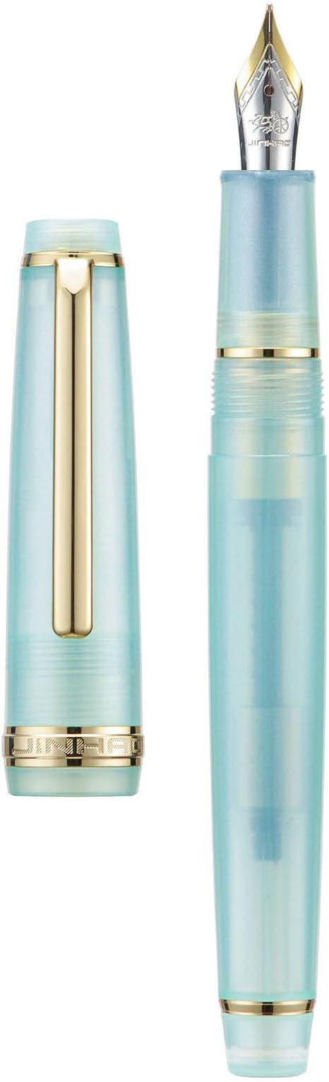 Jinhao 82 Acrylic Fountain Pen, Iridium Extra Fine Nib with Ink Converter, Transparent Lake Blue Classic Design Smooth Writing Pen (Gold Trim)