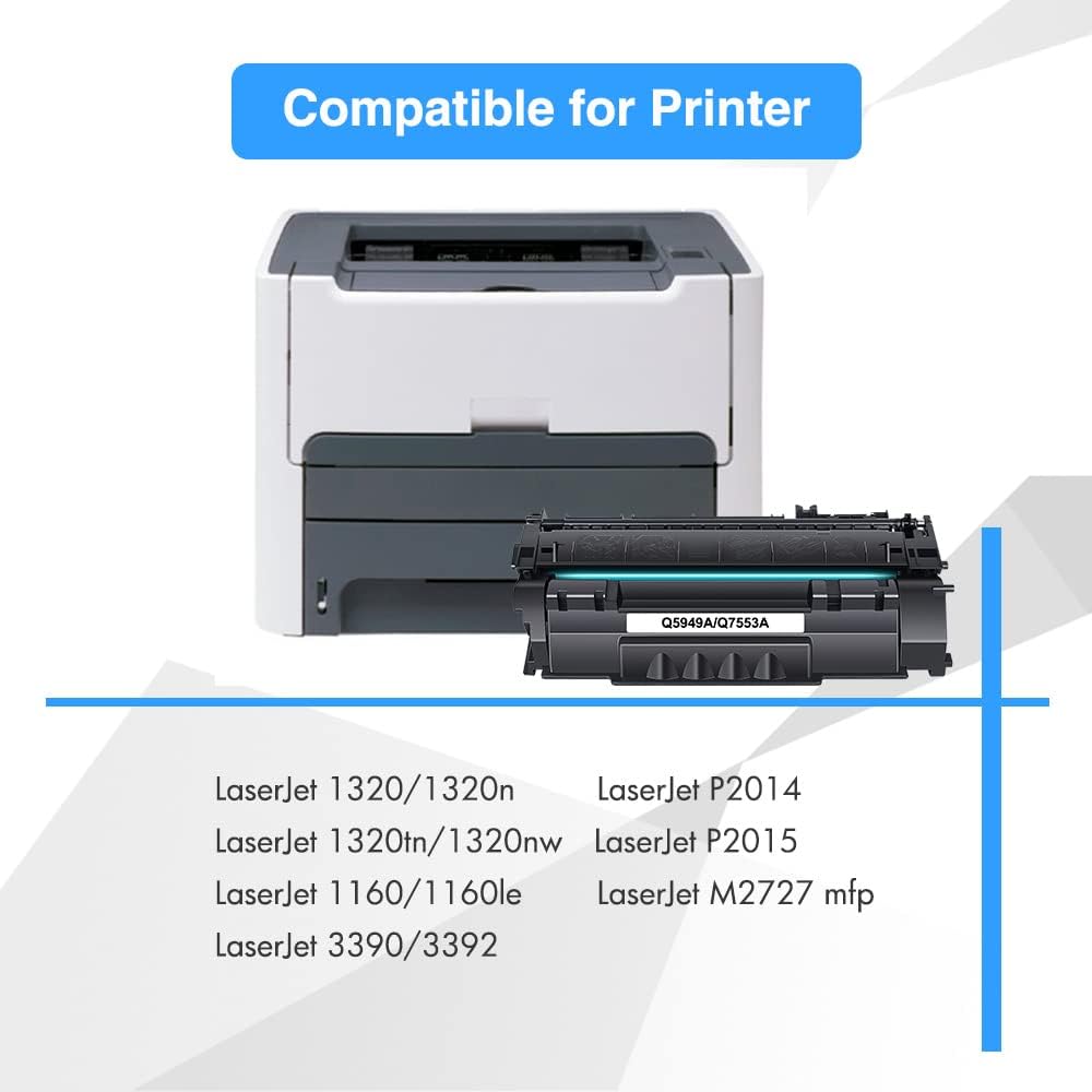 49A 1320 Toner Cartridge Black 1-Pack Compatible Replacement for HP 49A Q5949A 53A Q7553A 49X Q5949X for HP Laserjet 1320 Toner Cartridge 1320n 3390 1160 1320tn 1320nw 3392 P2015 P2015dn Printer Ink