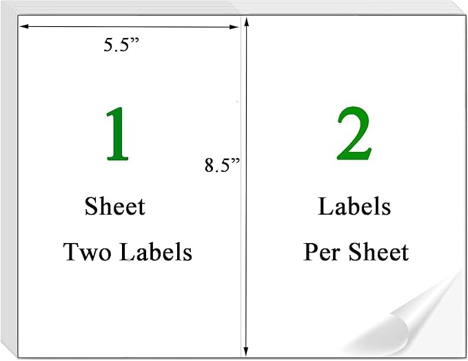 Shipping Address Label Stickers Paper for Laser and Inkjet Printer (1000 Sheets, 8.5" x 5.5" (2-UP）)