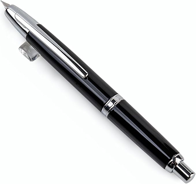 JINHAO 10 Press Fountain Pen, Retractable Metal Pen with Ink Converter (EF Nib 0.38mm, Bright Black)