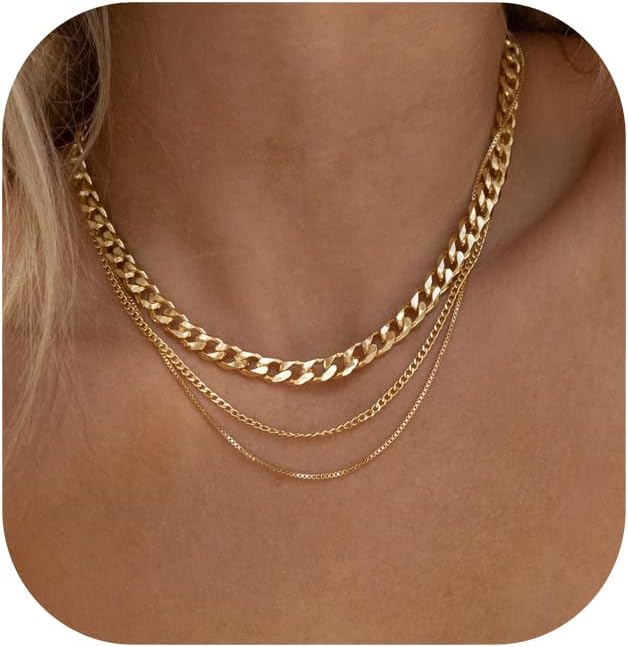 Herringbone Necklace for Women,Dainty Gold Necklace,14k Gold Plated Snake,Gold Chain Choker Necklaces,Simple Gold Layered Necklaces,Gold Jewelry Gift for Women