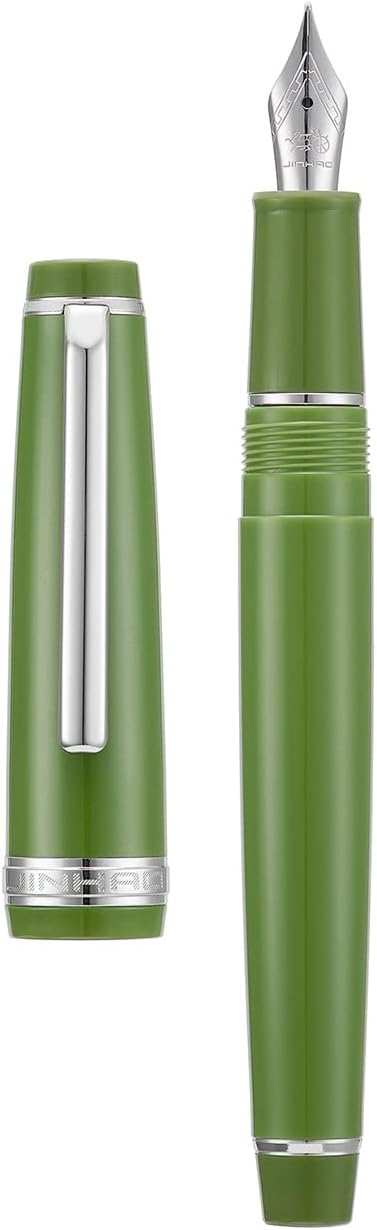Jinhao 82 Avocado Green Acrylic Fountain Pen, Iridium Fine Nib Classic Design Smooth Writing Pen with Ink Converter (Silver Trim)