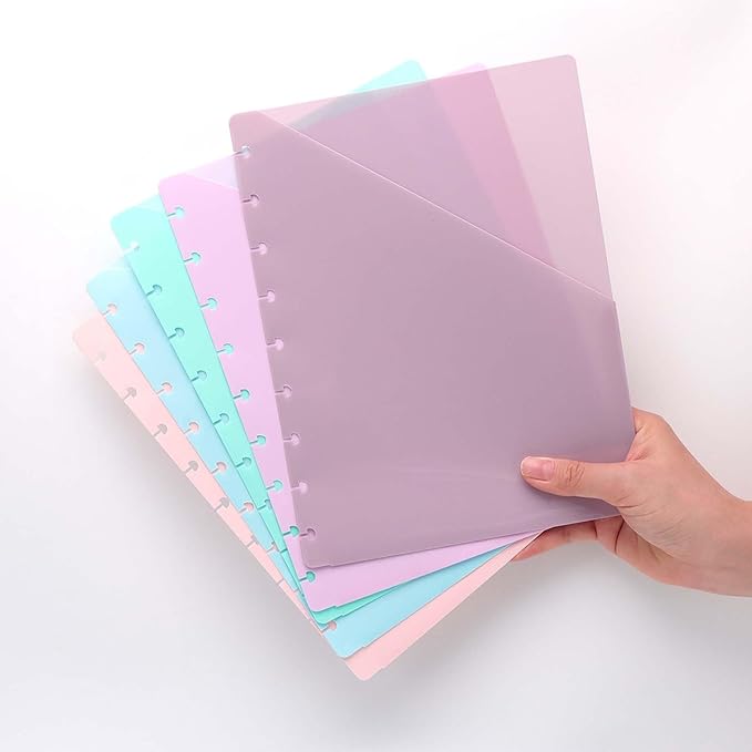 Discbound Dividers with Pockets Discbound Notebook 7x9.25'' Divider 9 Disc Bound Classic Size Planner Inserts Pocket 5pcs Plastic Index Dividers for Binder Folder Office