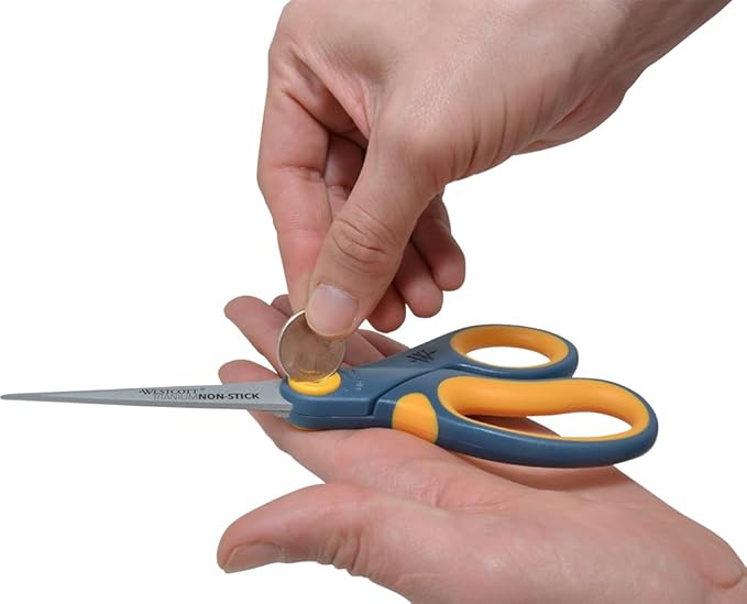 Westcott 8" Straight Titanium Bonded Non-Stick Scissors with Adjustable Glide Feature 2 Pack (16550), Grey/Yellow
