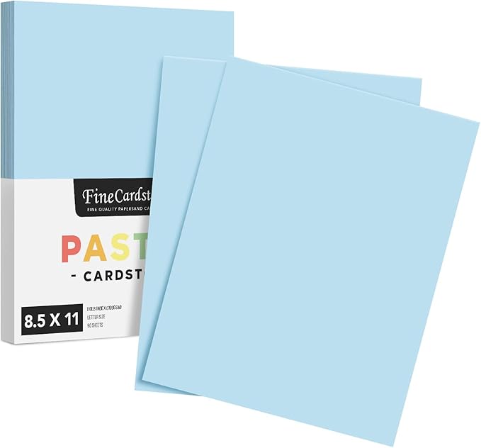 8.5 x 11" Blue Pastel Color Cardstock Paper - Great for Arts and Crafts, Wedding Invitations, Cards and Stationery Printing | Medium to Heavy Card Stock 110lb Index (199gsm) | 50 Sheets per Pack