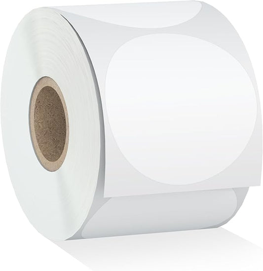 Misofuki 2" 750 Labels White Circle Direct Thermal Stickers Labels Roll Compatible with Zebra, Rollo, MUNBYN, Self-Adhesive Round Direct Thermal Labels