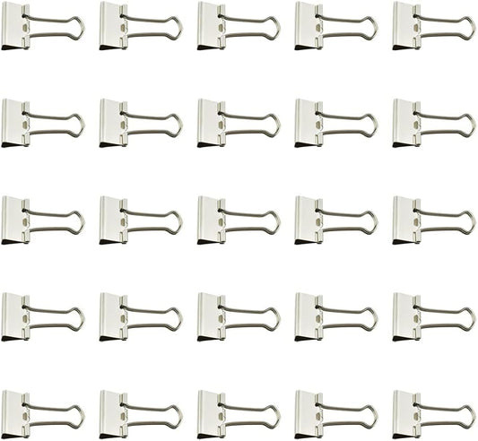 HAHIYO Binder Clips Paper Clamps Spring Steel Sturdy 0.98 inches Width 0.31 Inch Capacity No Sharp Edges Heavy Duty Tight Grip Reusable Silver Metal Bright Finish for Home Office School 25 Pack