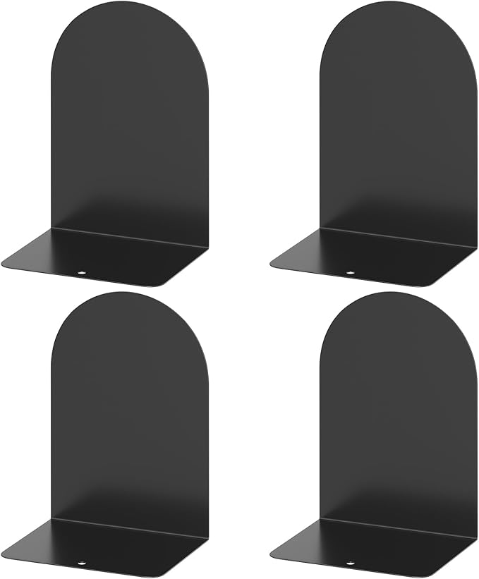 Bookends 2 Pairs, Metal Round Book Ends, Bookends for Shelves, Book Ends for Desk, Book End to Hold Books, Book Stopper, Black Bookend for Home Office