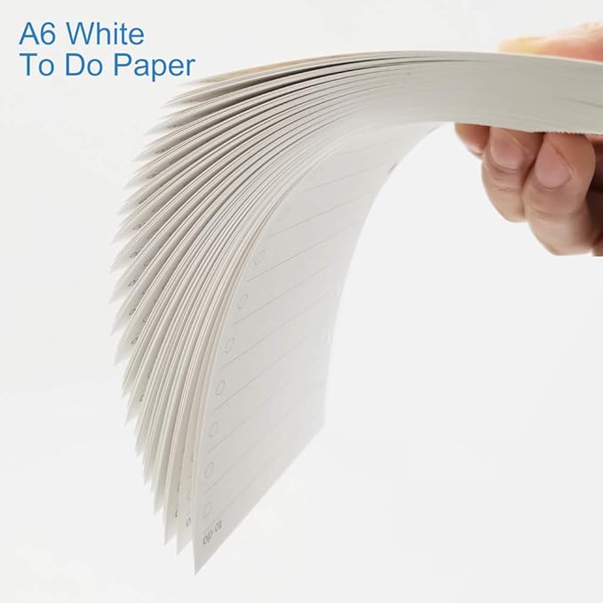 A6 To Do List Refills for Filofax Personal Size Planner/Binder, 6 Hole Punched, 100 Sheets/200 Pages, To Do Planner with Check List Organizing, 100gsm, White, 3.74 x 6.73 Inch