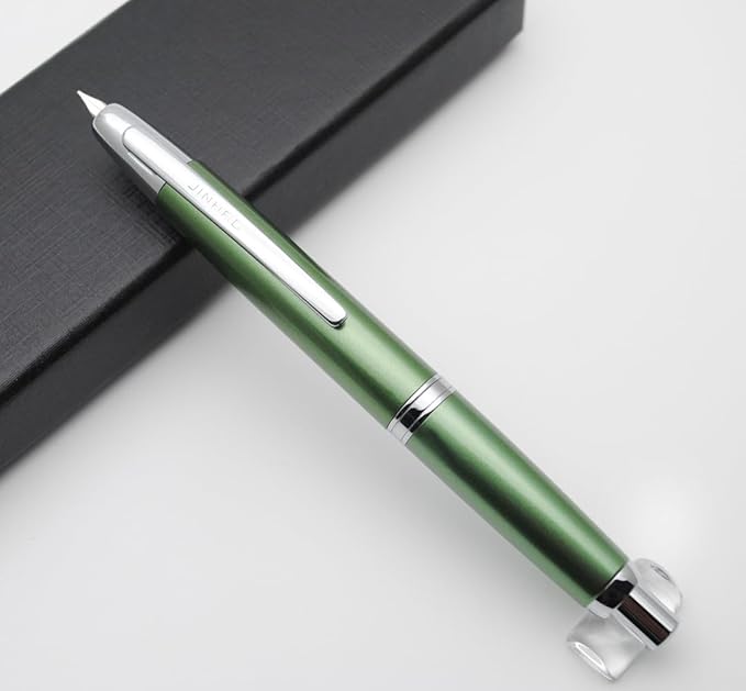 JINHAO 10 Press Fountain Pen, Retractable Metal Pen with Ink Converter (EF Nib 0.38mm, Light Pine Green)