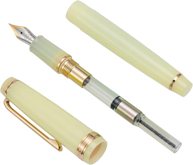 Jinhao 82 Acrylic Fountain Pen, Iridium Medium Nib with Ink Converter, Transparent Yellow Classic Design Smooth Writing Pen (Gold Trim)