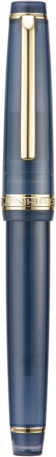 Jinhao 82 Acrylic Fountain Pen, Iridium Extra Fine Nib with Ink Converter, Transparent Dark Blue Classic Design Smooth Writing Pen (Gold Trim)