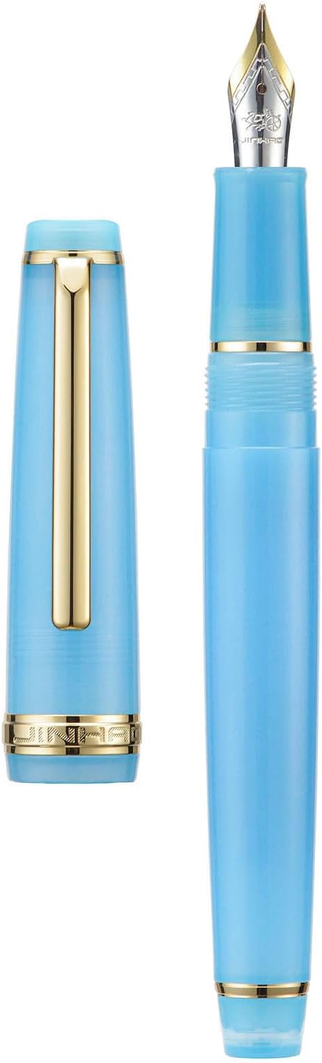 Jinhao 82 Acrylic Fountain Pen, Iridium Medium Nib with Ink Converter, Transparent Sea Blue Classic Design Smooth Writing Pen (Gold Trim)