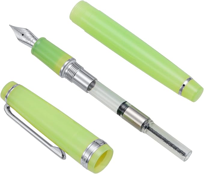 Jinhao 82 Acrylic Fountain Pen, Iridium Extra Fine Nib with Ink Converter, Transparent Green Classic Design Smooth Writing Pen (Silver Trim)