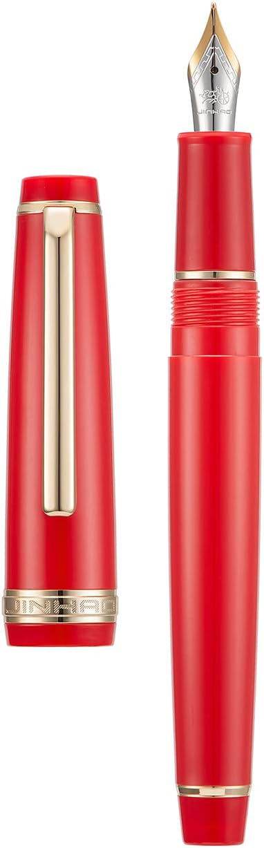 Jinhao 82 Red Acrylic Fountain Pen, Iridium Medium Nib Classic Design Smooth Writing Pen with Ink Converter (Gold Trim)