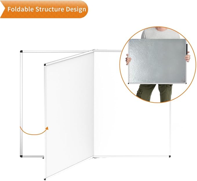 VIZ-PRO Large Dry Erase White Board/Magnetic Foldable Whiteboard, 72 X 40 Inches, Silver Aluminium Frame