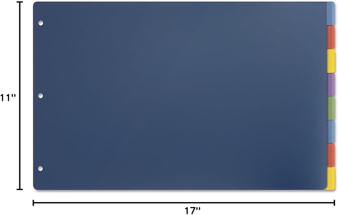 Cardinal 11x17 Inch Poly Dividers, 8-Tab, Multi-Color, (84251)