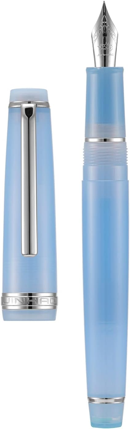 Jinhao 82 Acrylic Fountain Pen, Iridium Extra Fine Nib with Ink Converter, Transparent Light Blue Classic Design Smooth Writing Pen (Silver Trim)