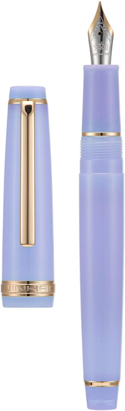 Jinhao 82 Acrylic Fountain Pen, Iridium Medium Nib with Ink Converter, Transparent Purple Classic Design Smooth Writing Pen (Gold Trim)