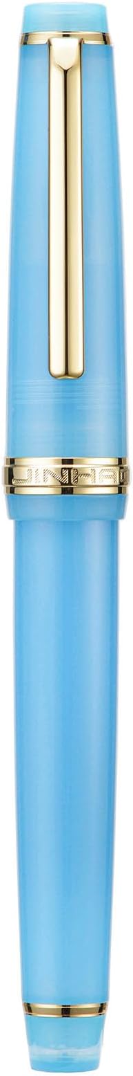 Jinhao 82 Acrylic Fountain Pen, Iridium Medium Nib with Ink Converter, Transparent Sea Blue Classic Design Smooth Writing Pen (Gold Trim)
