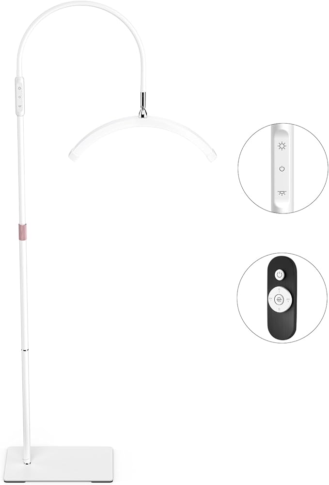 Lash Light for Eyelash Tech, Half Moon Light for Lashes and Estheticians, LED Floor Lash Lamp for Eyelash Extensions, Nail Art, Tattoo Art and Skincare (White)
