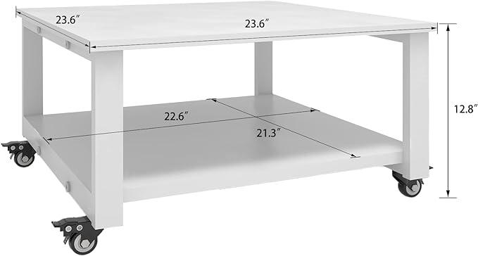 Natwind 2 Tier Laser Printer Stand,23.6''x23.6''x12.6'' Large Printer Table Copier Stand,Heavy Duty Rolling Printer Cart with Paper Storage Shelf,Printer Holder with Wheels for Home Office (White)