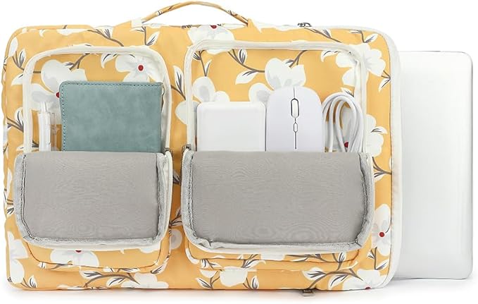 canvaslife 360° Protective Laptop Sleeve Case Bag Cover with Handle For iPad 12.9 inch,MacBook Pro Air 13" and 12.5 inch-13.3 inch Laptop (Yellow flower)