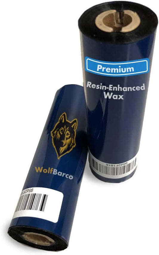 12 Rolls Wolfbarco 2.24" x 243' (57mm x 74m) Black Premium Resin-Enhanced Wax Thermal Transfer Ribbon Compatible with Zebra Printers