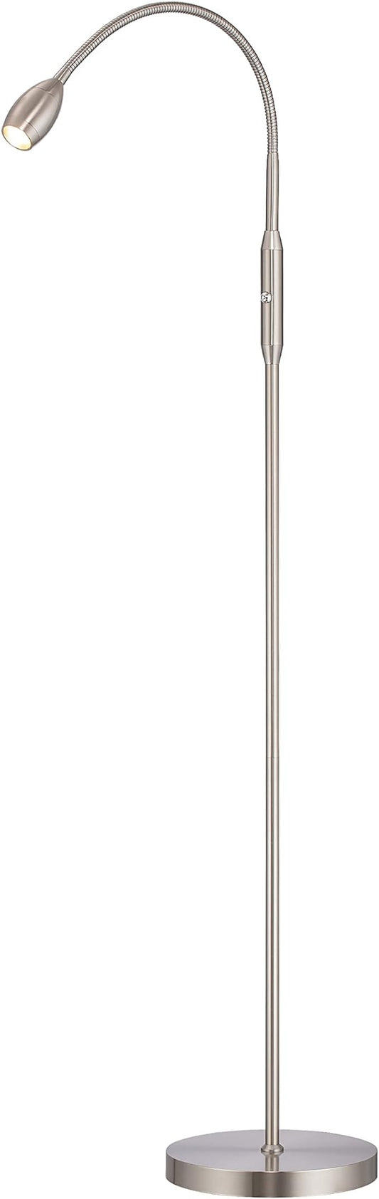 O’Bright Ray – Adjustable LED Beam Floor Lamp, Dimmable and Zoomable Spotlight, Flexible Gooseneck, Reading/Crafting Standing Lamp, Work Table Light, Brushed Nickel
