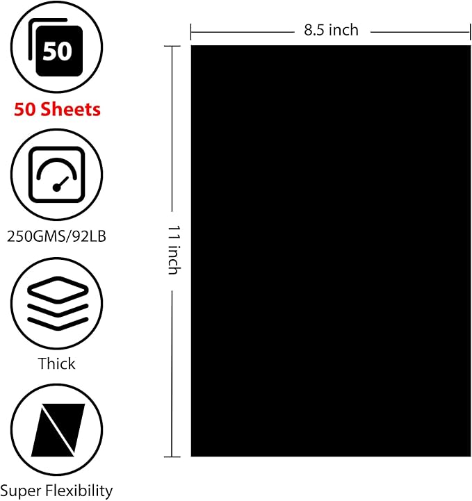 50 Sheets Black Cardstock 8.5” x 11”, 92lb/250gsm Black Card Stock, Thick Card Stock Paper, Heavy Cardstock Paper for Printer, Resume, Scrapbooks, Art, Crafts, Business Cards
