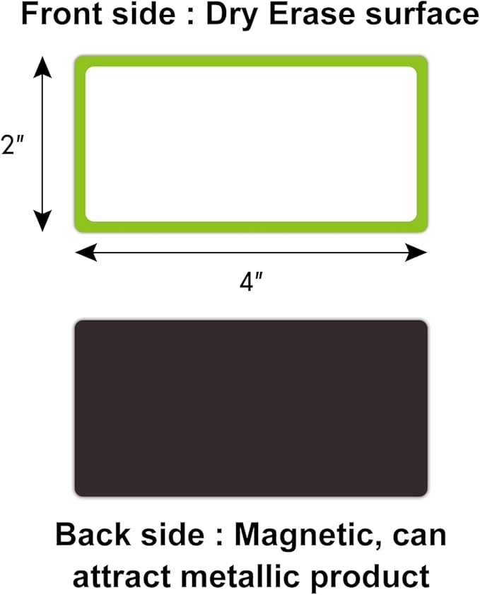 Colored Border Magnetic Dry Erase Labels 4x2 Inch, Reusable Dry Erase Magnet Labels for whiteboard，Pack of 40