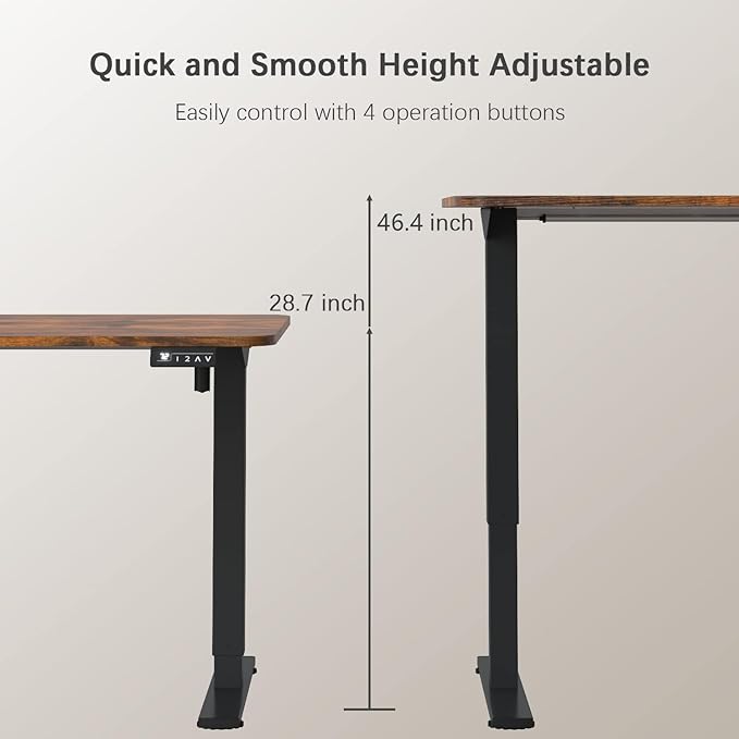Furmax Electric Height Adjustable Standing Desk Large 55 x 24 Inches Sit Stand up Desk Home Office Computer Desk Memory Preset with T-Shaped Metal Bracke, Brown
