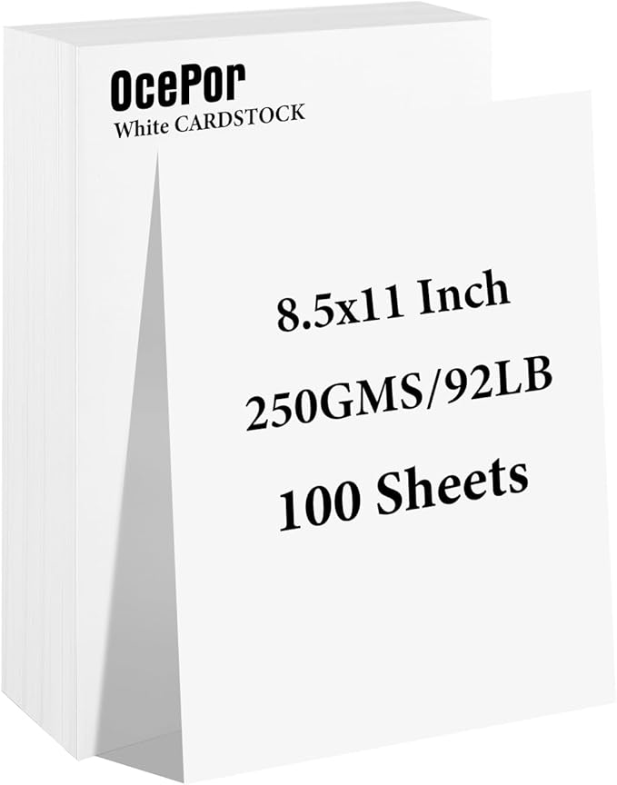 100 Sheets White Cardstock 8.5” x 11”, 92lb/250gsm Card Stock, Thick Card Stock Paper, Heavy Cardstock Paper for Printer, Resume, Scrapbooks, Art, Crafts, Business Cards
