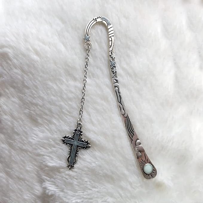 2 Pack Vintage Feather Bookmark, Unique Glow in The Dark Bookmark Gift, Birthday Gifts Teacher Christmas Gifts for Women Christmas Stocking Stuffers(Dragon & Cross)