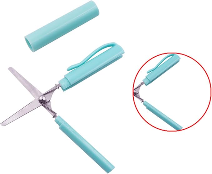 Pen Style Scissors with Cover Foldable Scissors Student Scissors Small Craft Scissors Embroidery Scissors for School, 1.4*2*11.4cm, Green