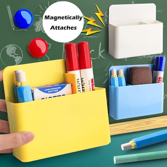 1 Pack Magnetic Marker Holder, Dry Erase Marker Holder Chalk Pen Storage Organizer for Whiteboard/Blackboard, Fridge/Regrigerator, Metal Locker, and Cabinet, (White)