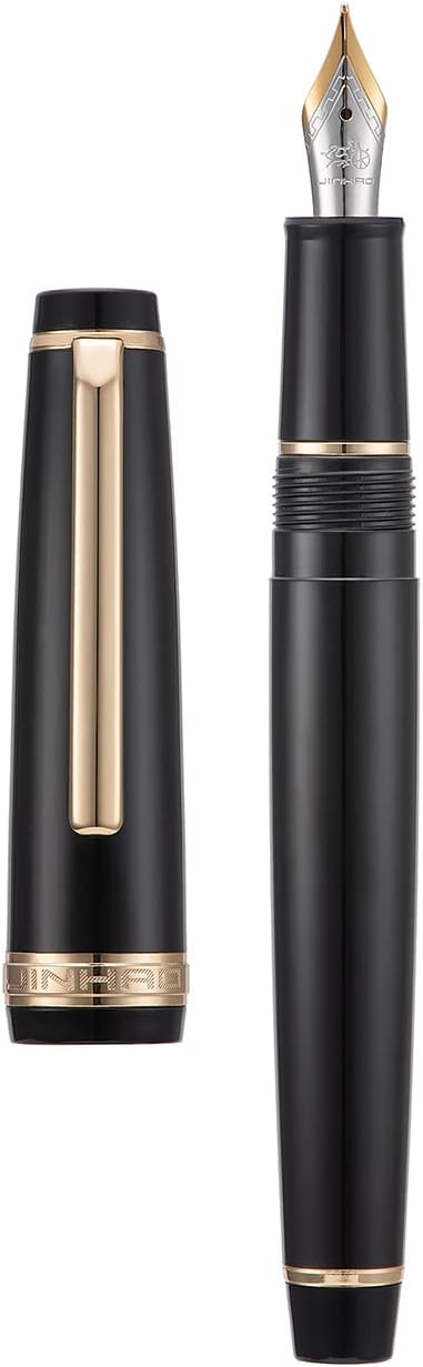 Jinhao 82 Black Acrylic Fountain Pen, Iridium Extra Fine Nib Classic Design Smooth Writing Pen with Ink Converter (Gold Trim)
