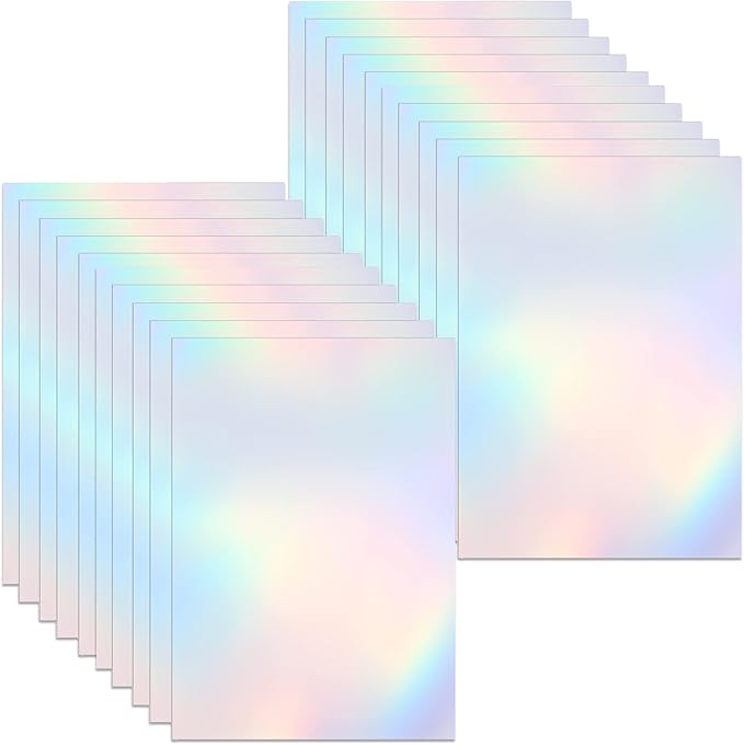 Bylion Transparent Holographic Overlay Lamination Vinyl A4 Size Self-Adhesive Laminate Waterproof Vinyl Sticker Paper, 20 Sheets 8.25 x 11.7 Inches